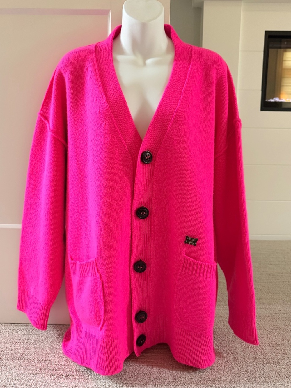 DSQUARED Gorgeous Hot Pink Oversized Knit Cardigan Sweater S NWT $1,150!!